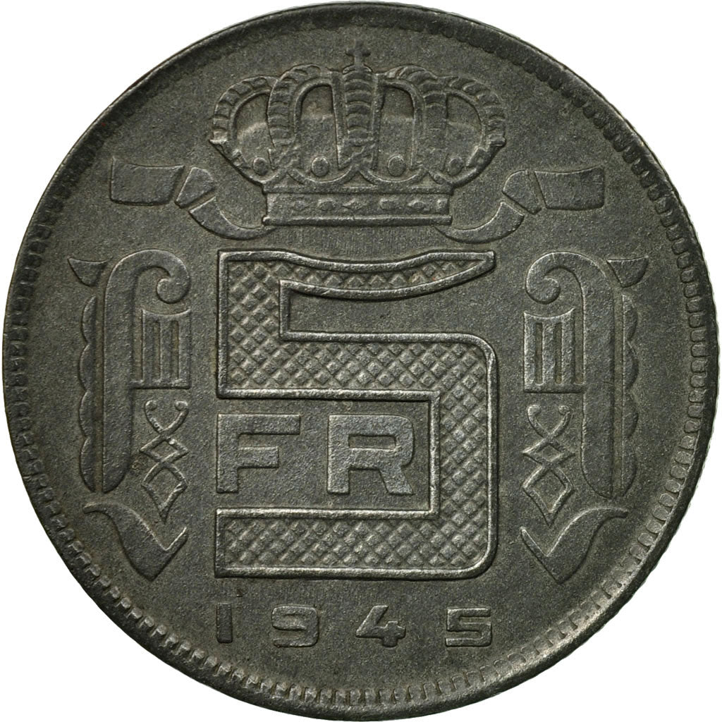 Coin, Belgium, 5 Francs, 5 Frank, 1945, VF(30-35), Zinc, KM:129.1