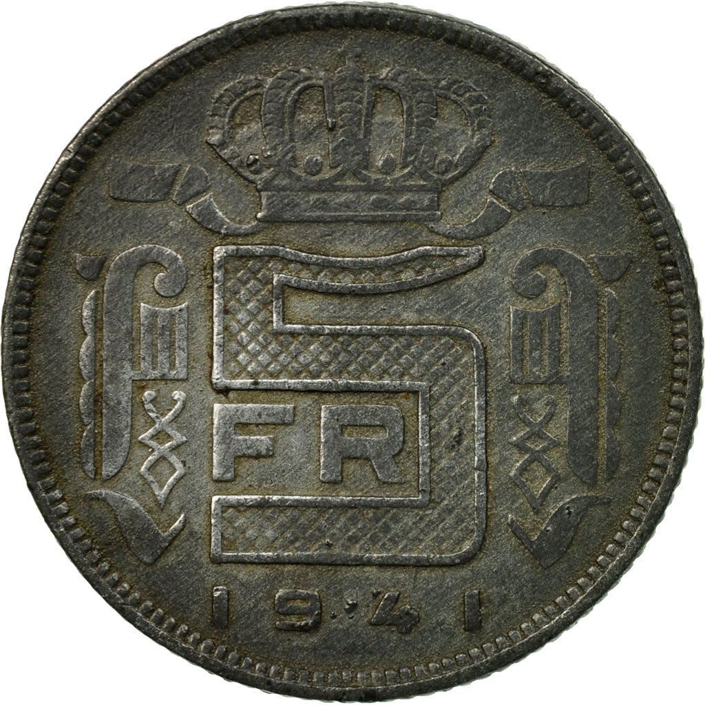 Coin, Belgium, 5 Francs, 5 Frank, 1941, VF(20-25), Zinc, KM:130