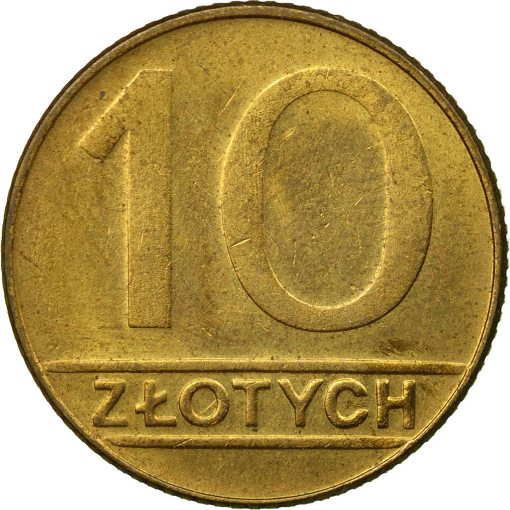 Münze, Polen, 10 Zlotych, 1989, Warsaw, SS+, Messing, KM:152.2