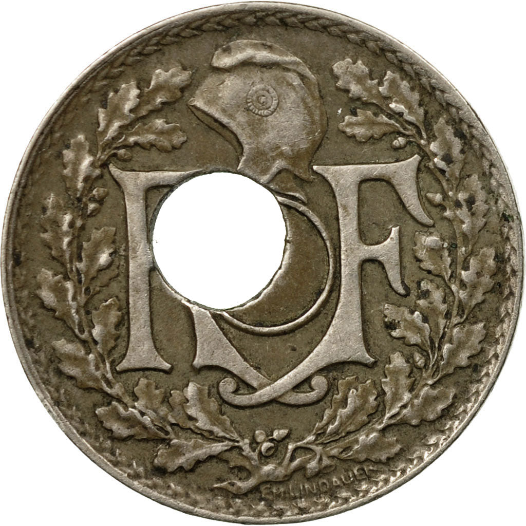Coin, France, Lindauer, 10 Centimes, 1921, Paris, Off-centered hole, EF(40-45)