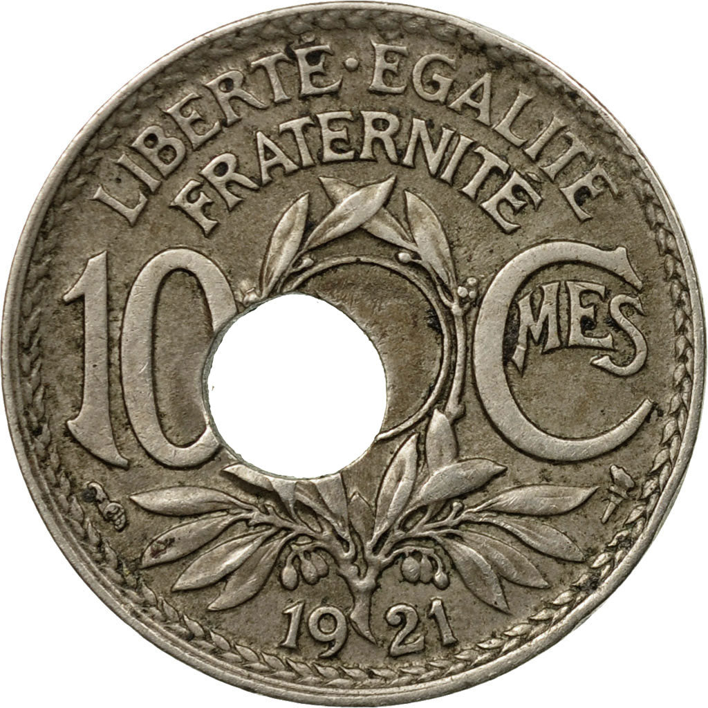 Coin, France, Lindauer, 10 Centimes, 1921, Paris, Off-centered hole, EF(40-45)