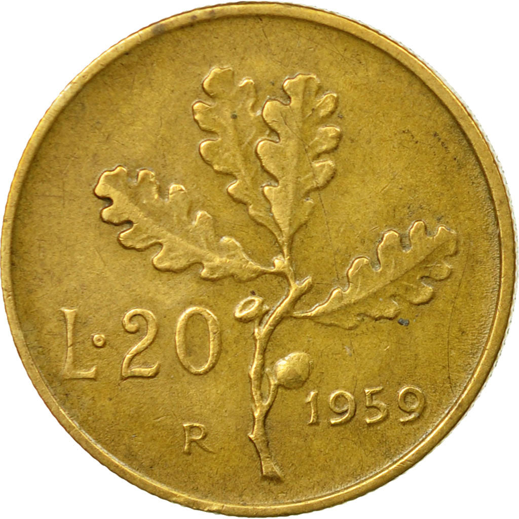 Coin, Italy, 20 Lire, 1959, Rome, EF(40-45), Aluminum-Bronze, KM:97.1