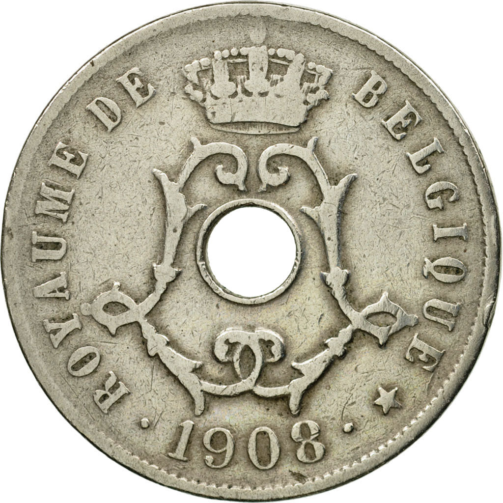 Coin, Belgium, 25 Centimes, 1908, VF(30-35), Copper-nickel, KM:62