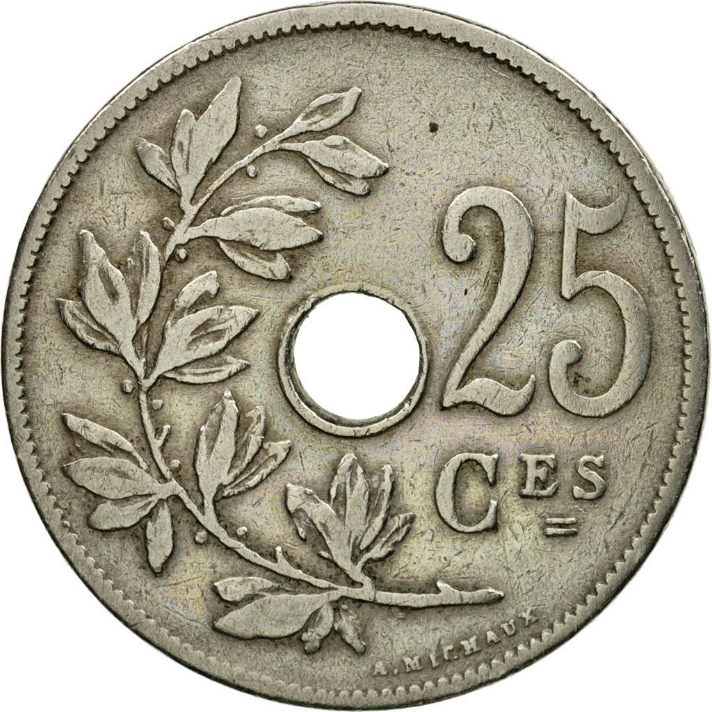 Coin, Belgium, 25 Centimes, 1908, VF(30-35), Copper-nickel, KM:62