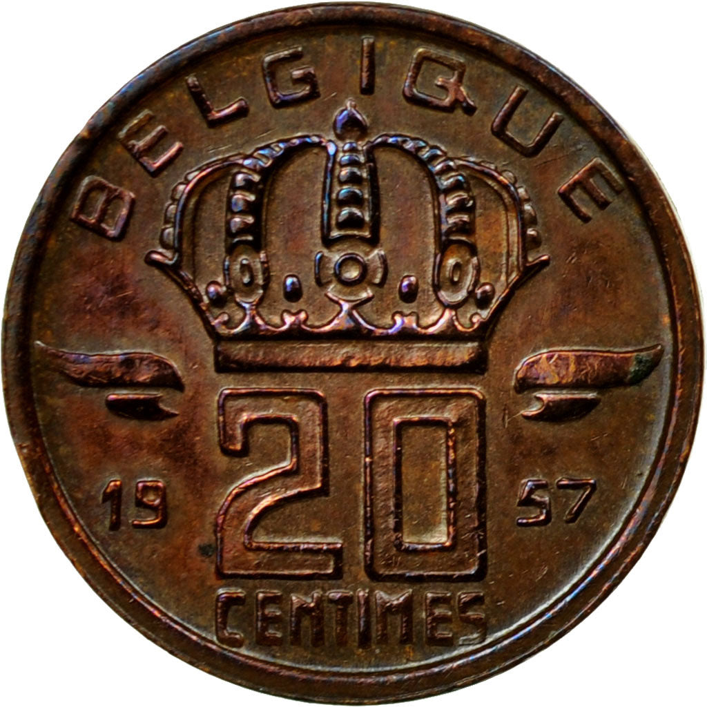 Moneta, Belgio, 20 Centimes, 1957, BB, Bronzo, KM:146