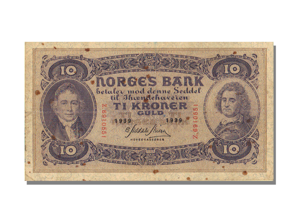Norway, 10 Kroner, 1939, KM #8c, VF(30-35), Z