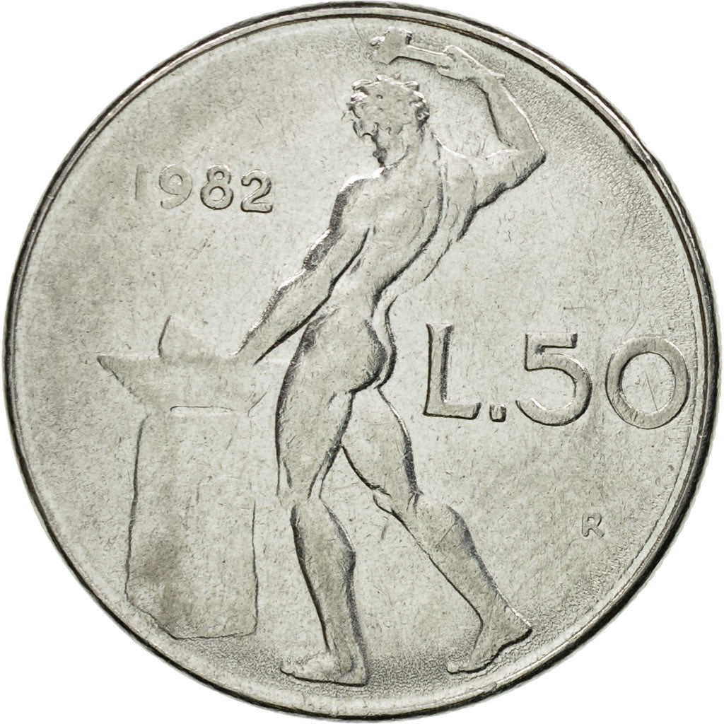 Coin, Italy, 50 Lire, 1982, Rome, VF(30-35), Stainless Steel, KM:95.1