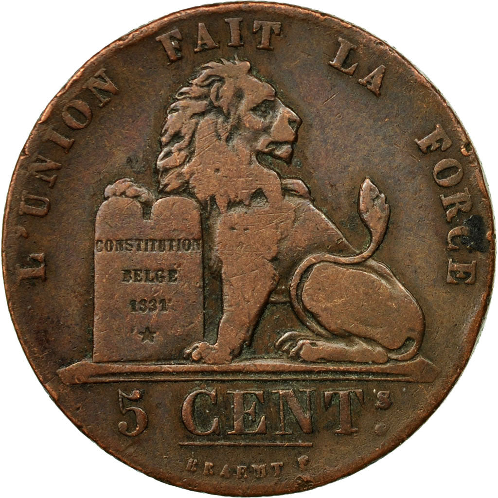 Münze, Belgien, Leopold I, 5 Centimes, 1851, SS, Kupfer, KM:5.2