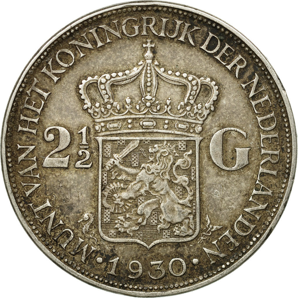 Münze, Niederlande, Wilhelmina I, 2-1/2 Gulden, 1930, S+, Silber, KM:165