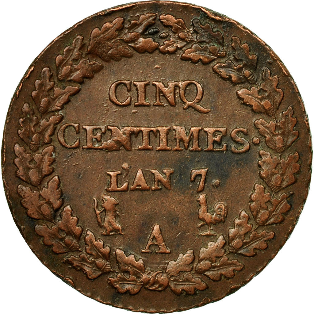 Coin, France, Dupré, 5 Centimes, AN 7, Paris, EF(40-45), Bronze, KM:640.1, Le
