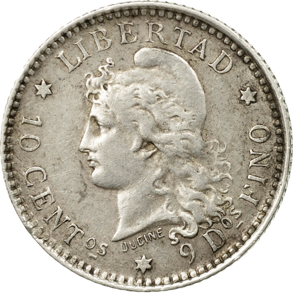 Coin, Argentina, 10 Centavos, 1882, EF(40-45), Silver, KM:26