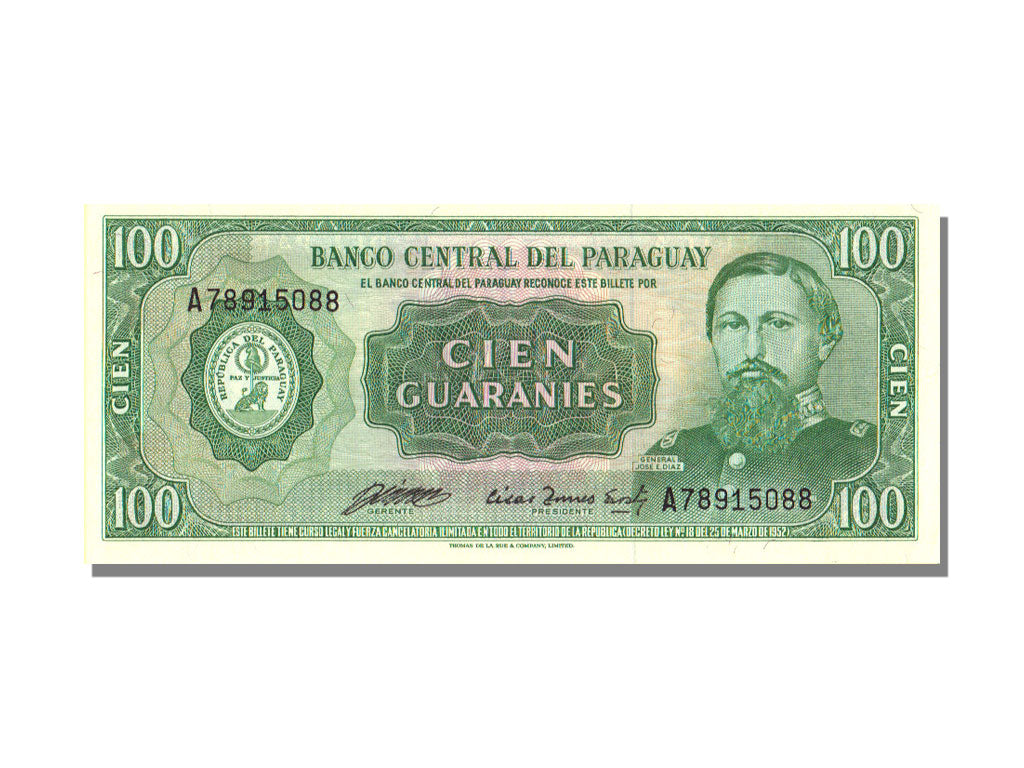 Paraguay, 100 Guaraníes, 1952, KM #205, UNC(65-70), A