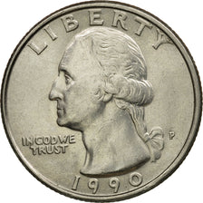 Coin, United States, Washington Quarter, Quarter, 1990, U.S. Mint, Philadelphia