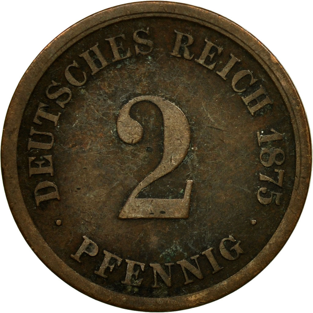 Coin, GERMANY - EMPIRE, Wilhelm I, 2 Pfennig, 1875, Munich, EF(40-45), Copper