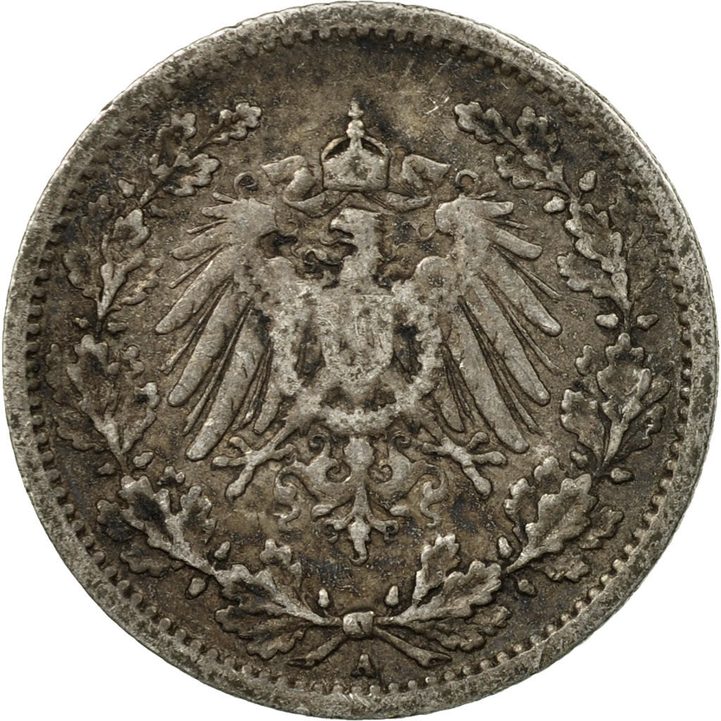 Coin, GERMANY - EMPIRE, 1/2 Mark, 1909, Berlin, EF(40-45), Silver, KM:17
