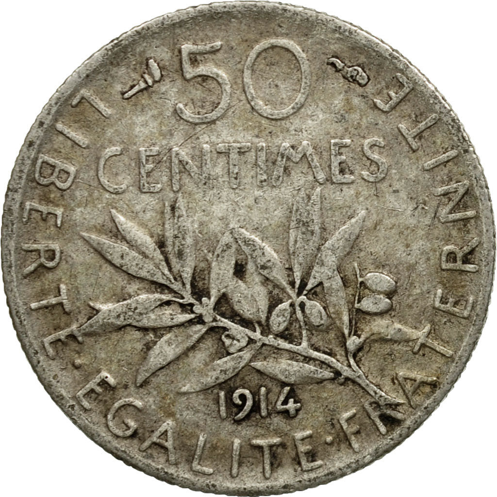 Coin, France, Semeuse, 50 Centimes, 1914, Paris, VF(30-35), Silver, KM:854, Le