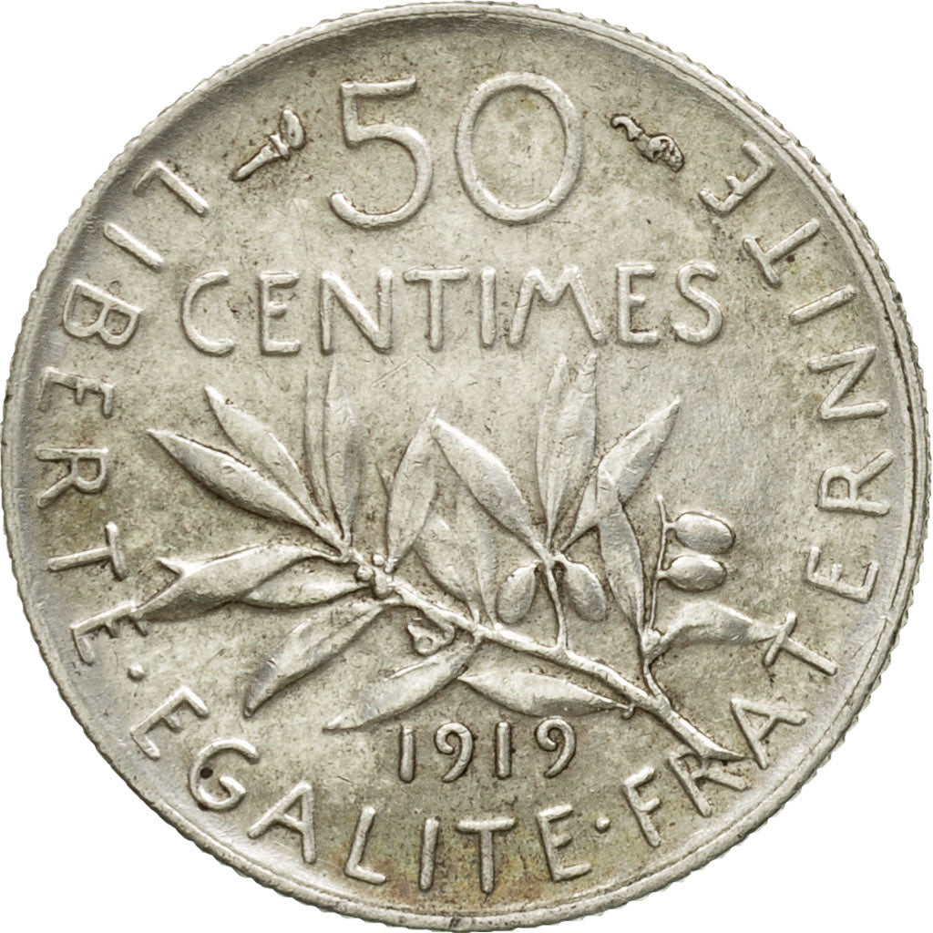 Coin, France, Semeuse, 50 Centimes, 1919, Paris, AU(50-53), Silver, KM:854, Le