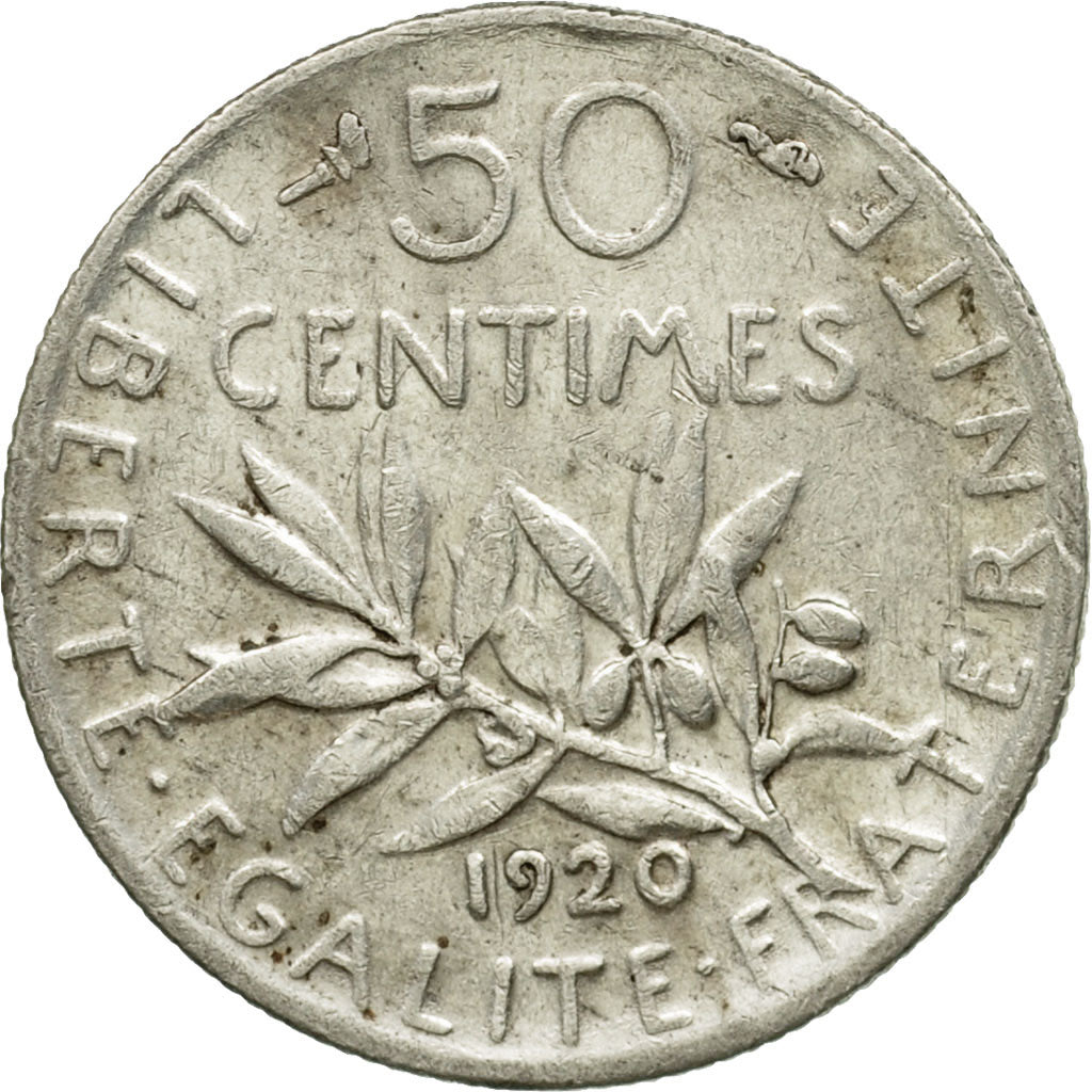 Coin, France, Semeuse, 50 Centimes, 1920, Paris, EF(40-45), Silver, KM:854, Le