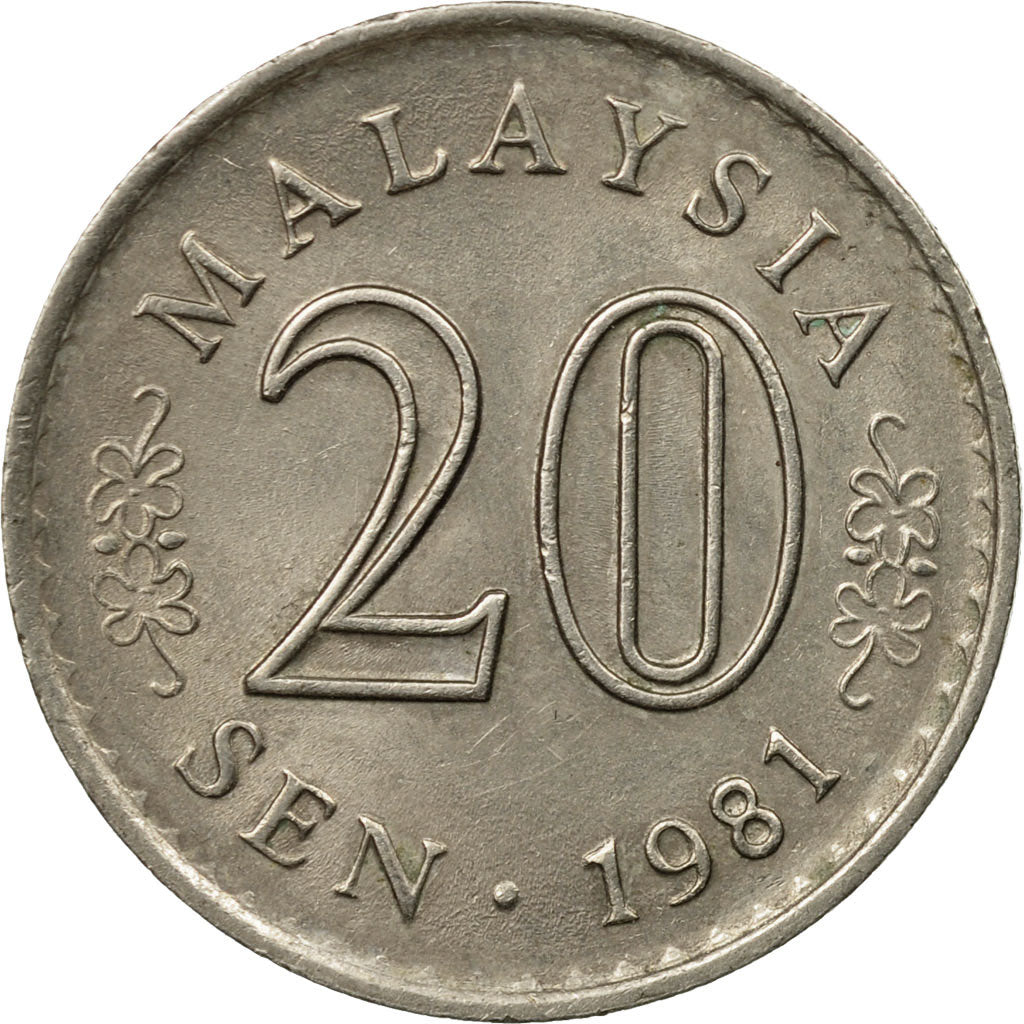 Coin, Malaysia, 20 Sen, 1981, Franklin Mint, EF(40-45), Copper-nickel, KM:4