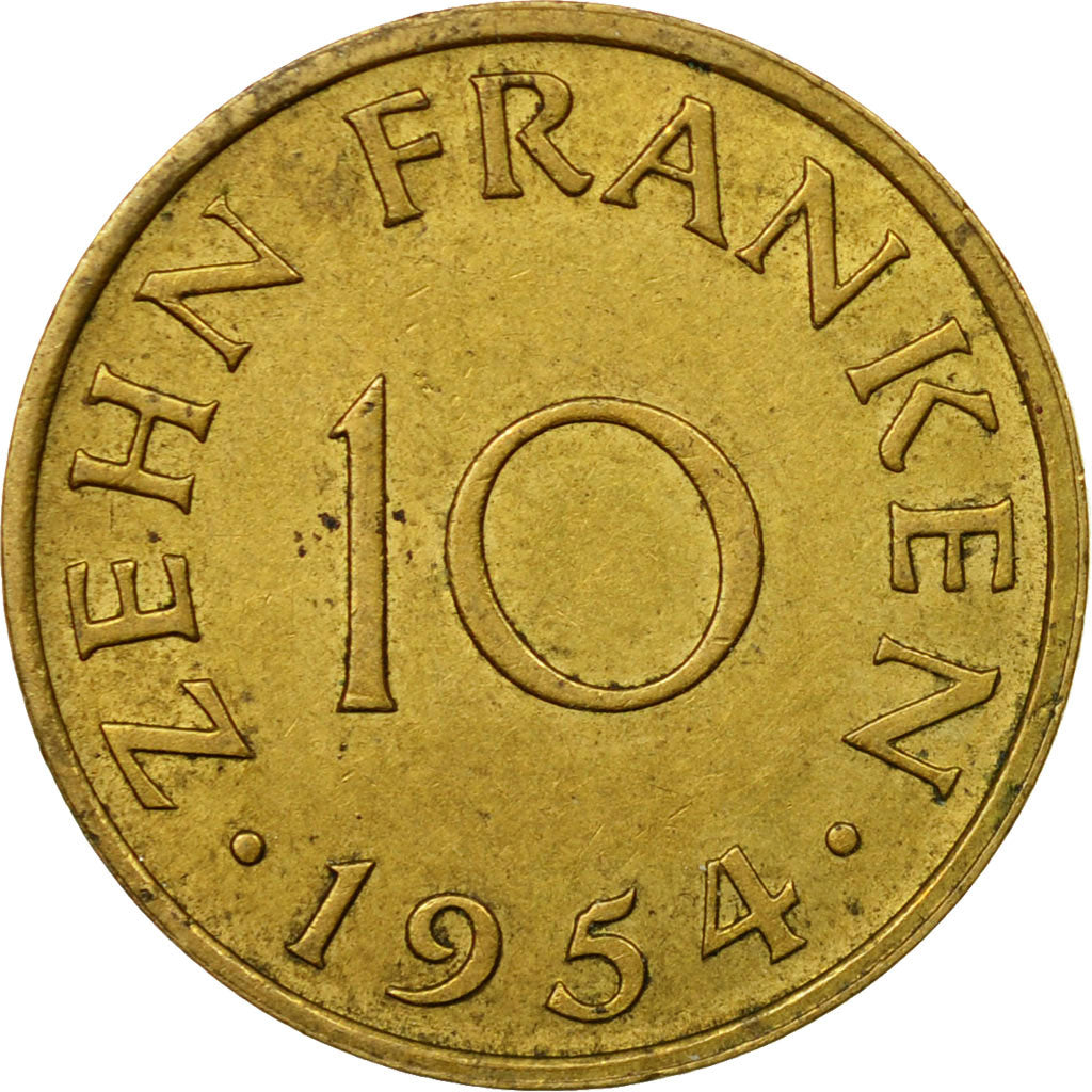 Coin, SAARLAND, 10 Franken, 1954, Paris, VF(30-35), Aluminum-Bronze, KM:1