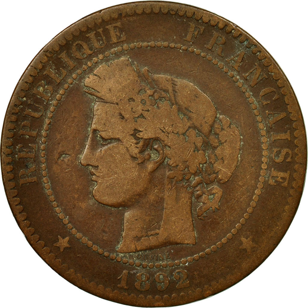 Monnaie, France, Cérès, 10 Centimes, 1892, Paris, B+, Bronze, KM:815.1