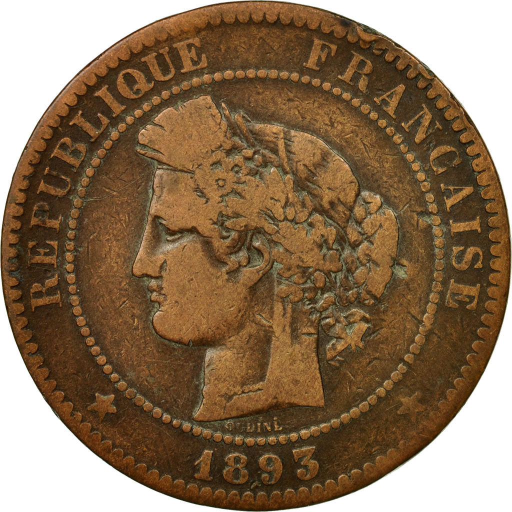 Munten, Frankrijk, Cérès, 10 Centimes, 1893, Paris, FR, Bronze, KM:815.1, Le