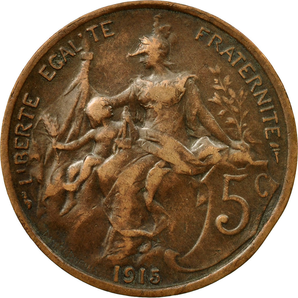 Moneta, Francia, Dupuis, 5 Centimes, 1915, Paris, BB, Bronzo, KM:842, Le