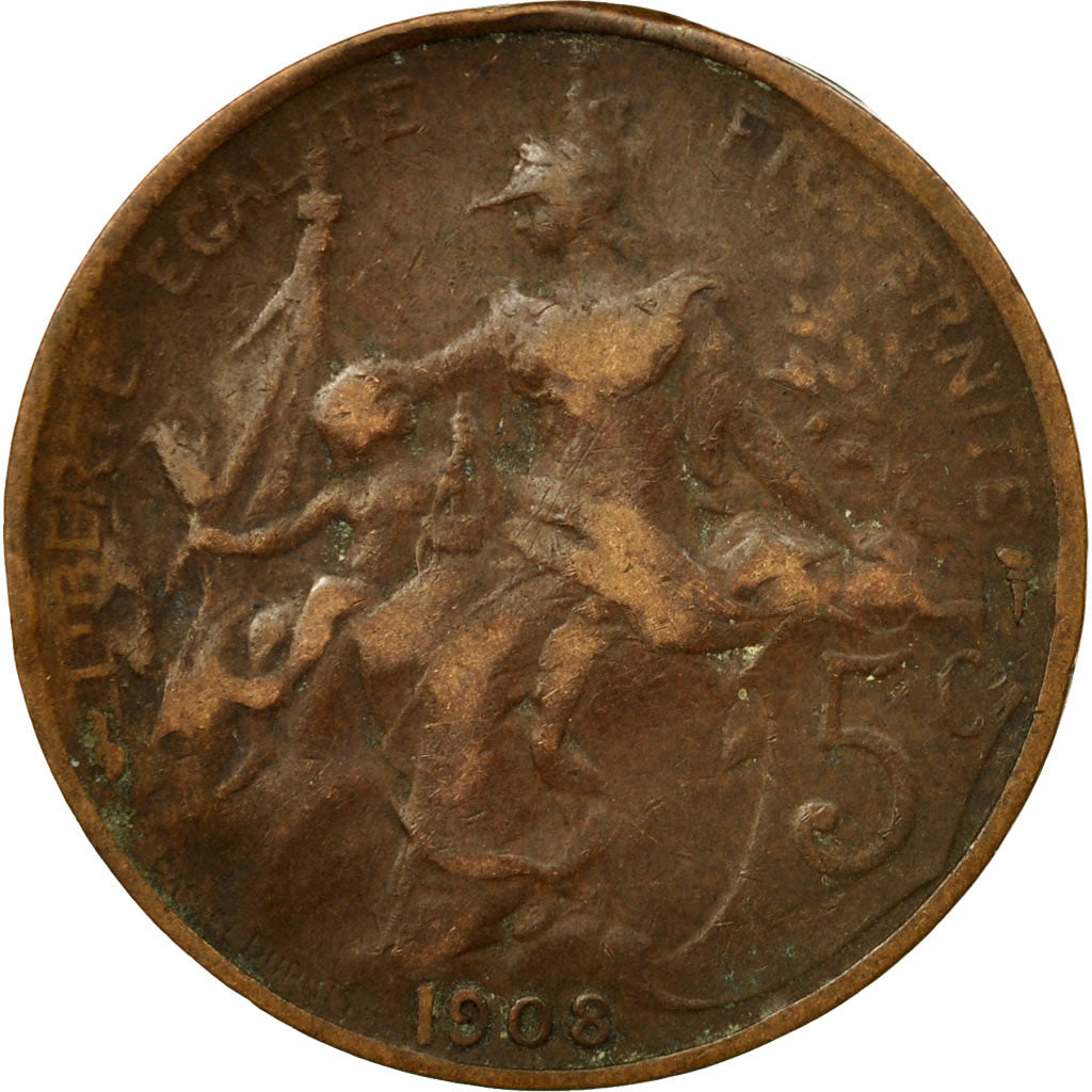 Coin, France, Dupuis, 5 Centimes, 1908, Paris, VF(20-25), Bronze, KM:842, Le