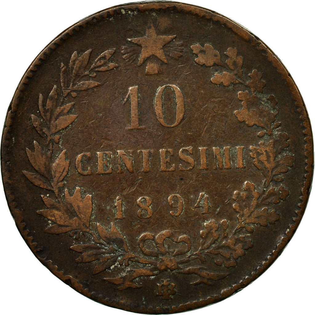 Moneda, Italia, Umberto I, 10 Centesimi, 1894, Birmingham, MBC, Cobre, KM:27.1