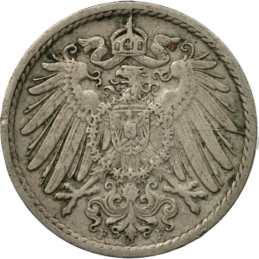 Moneda, ALEMANIA - IMPERIO, Wilhelm II, 5 Pfennig, 1907, Stuttgart, MBC, Cobre -