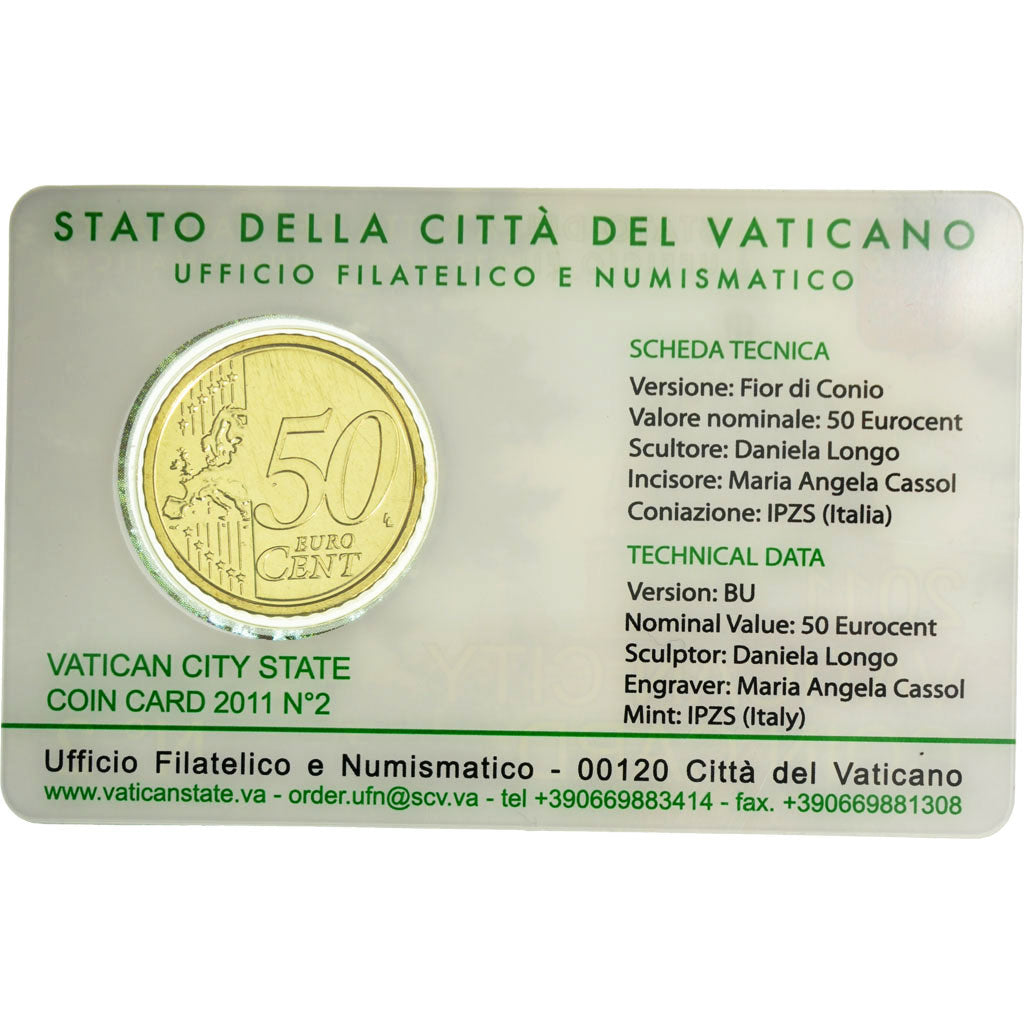 VATICAN CITY, 50 Euro Cent, 2011, MS(65-70), Brass