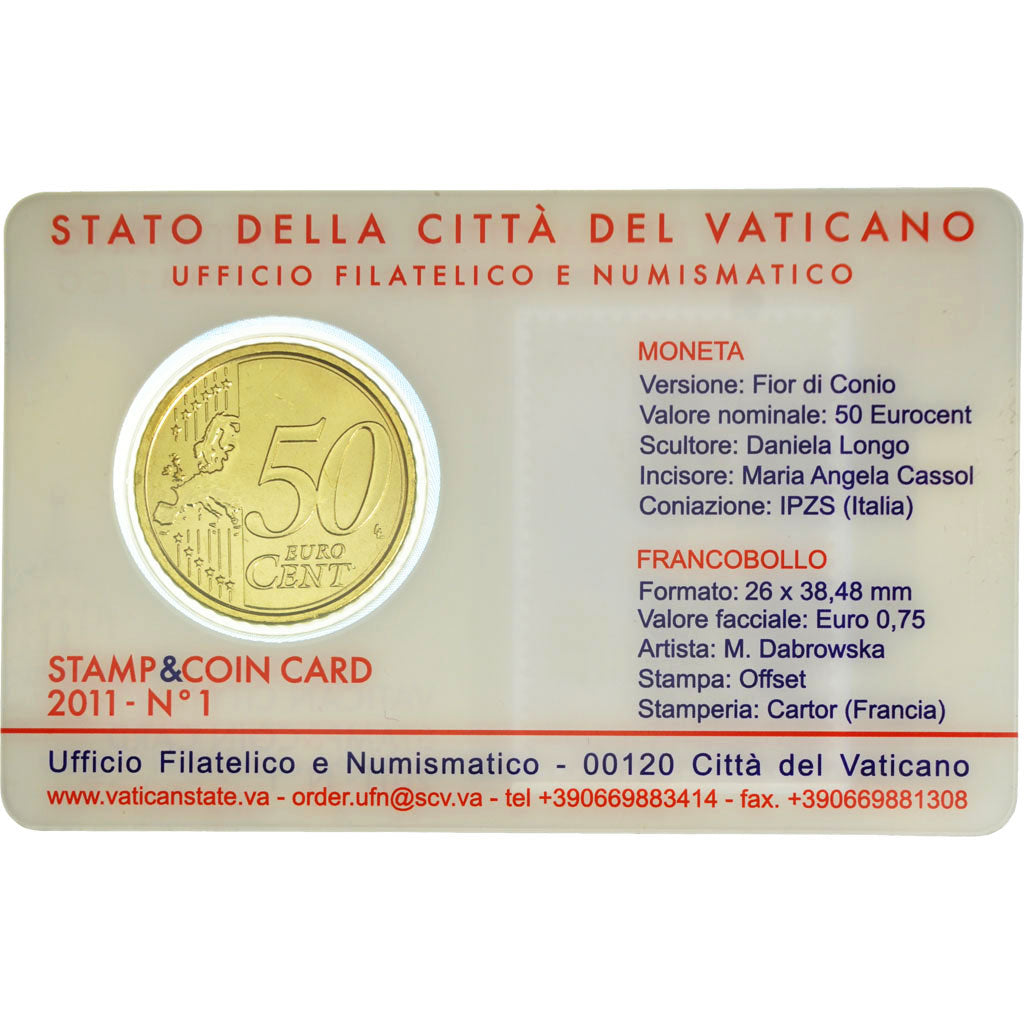 CITTÀ DEL VATICANO, 50 Euro Cent, 2011, FDC, Ottone
