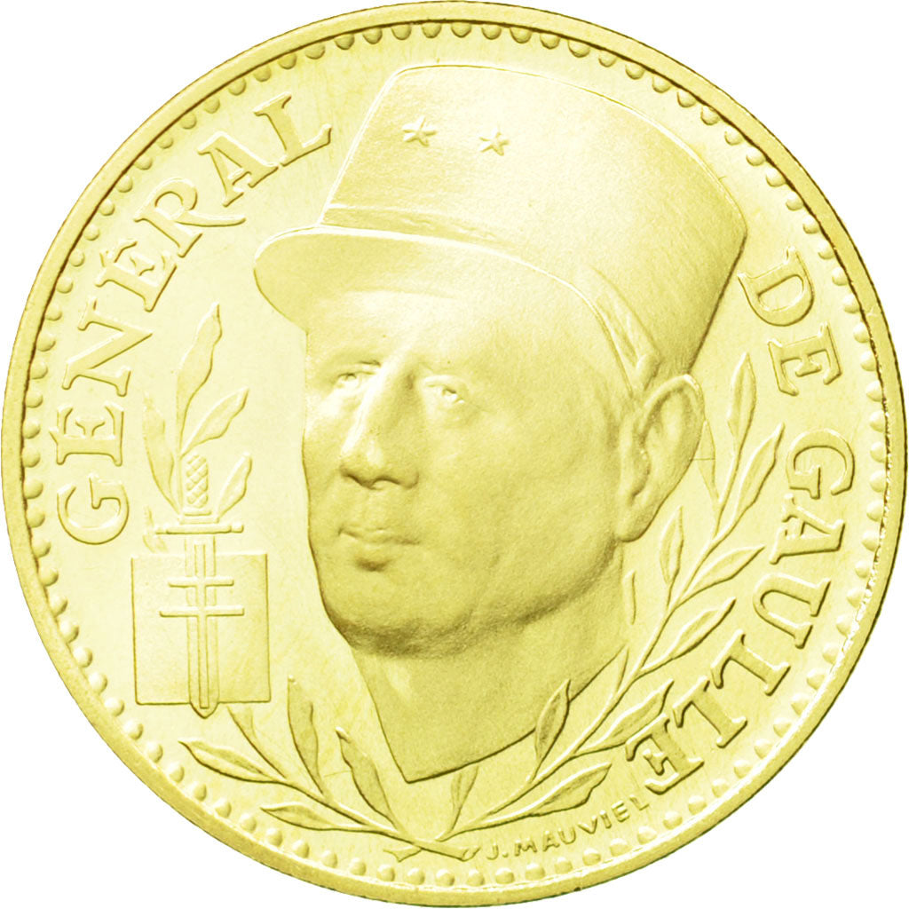 France, Medal, Général De Gaulle, 1990, MS(65-70), Gold