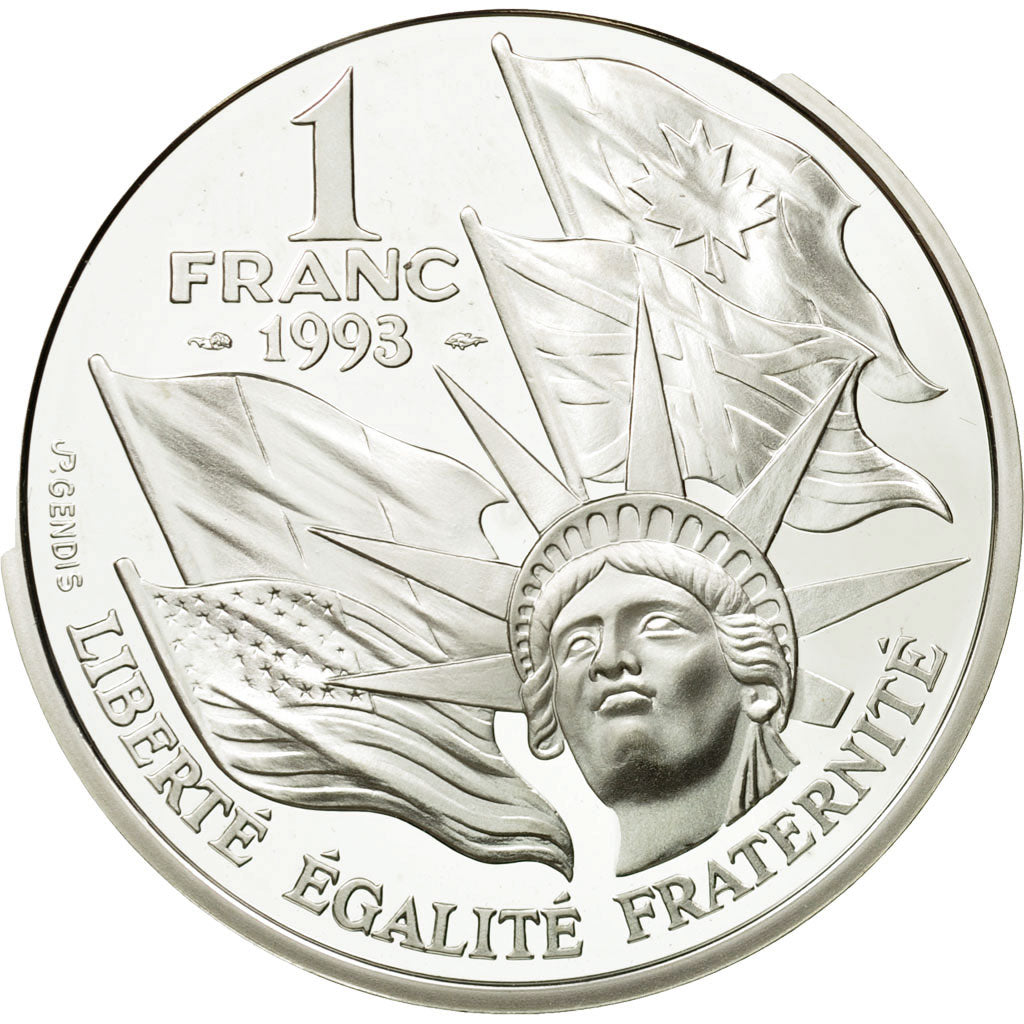 Coin, France, Franc, 1993, Paris, MS(65-70), Silver, KM:1014