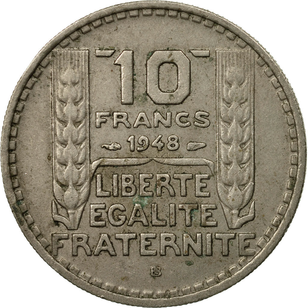 Moneda, Francia, Turin, 10 Francs, 1948, Beaumont - Le Roger, BC+, Cobre -