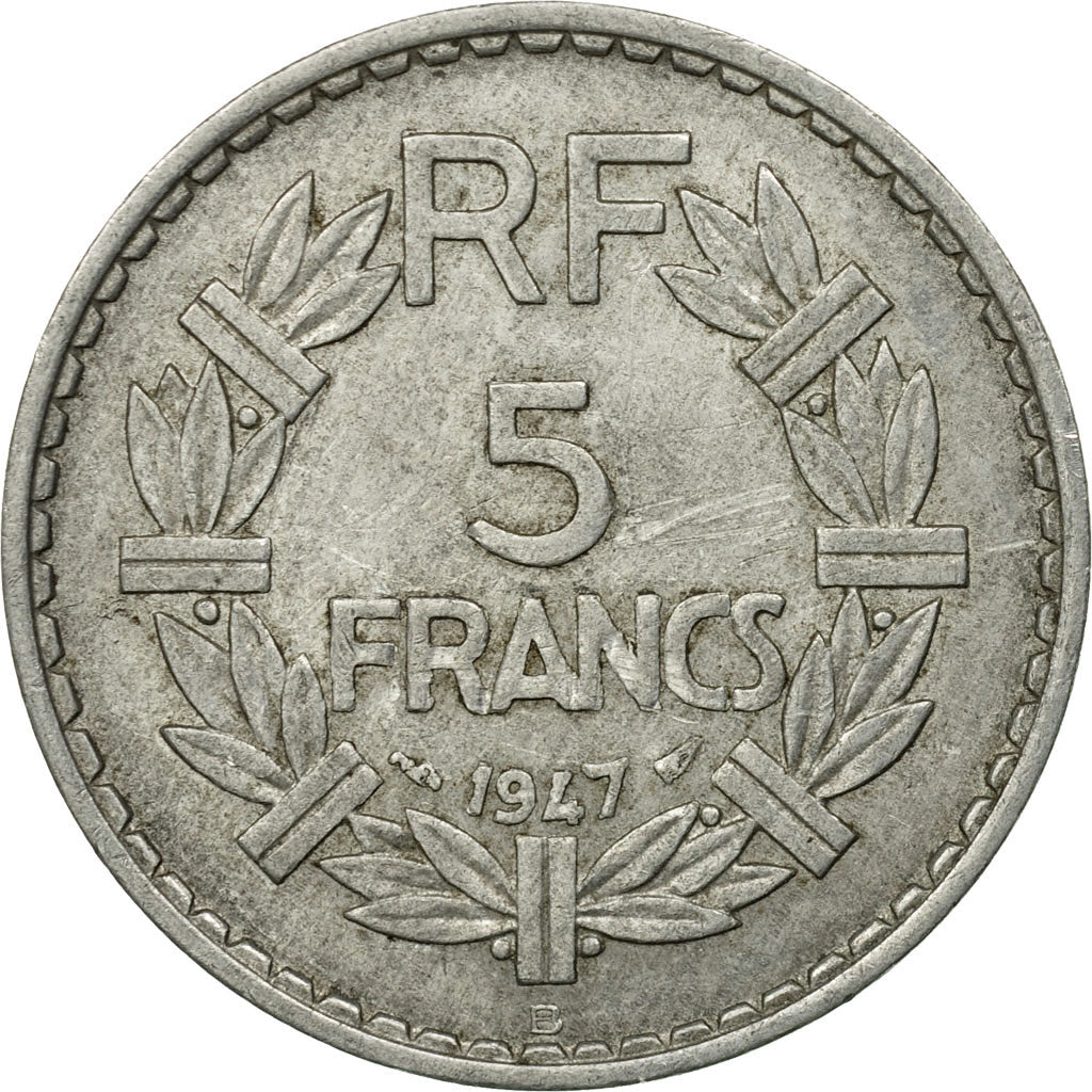 Moneta, Francja, Lavrillier, 5 Francs, 1947, Paris, EF(40-45), Aluminium