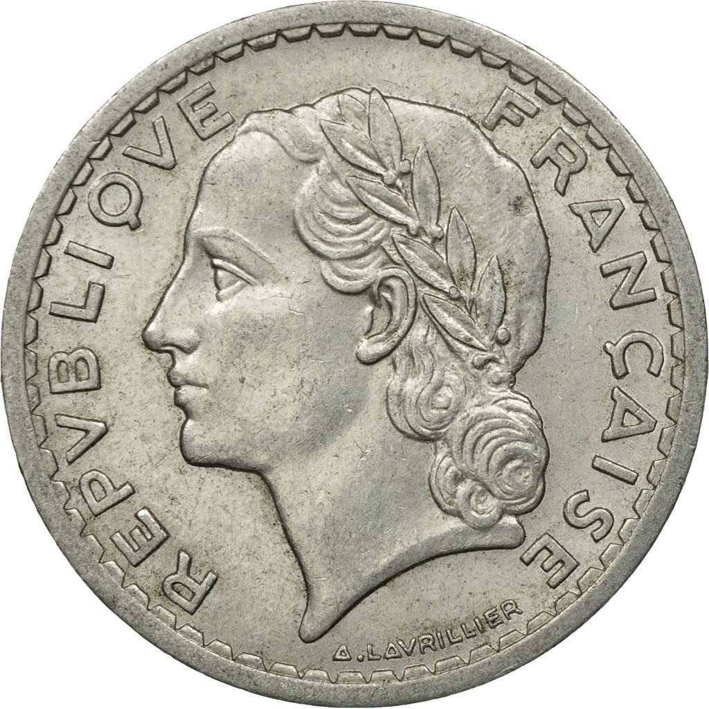 Moneda, Francia, Lavrillier, 5 Francs, 1945, Paris, MBC, Aluminio, KM:888b.1