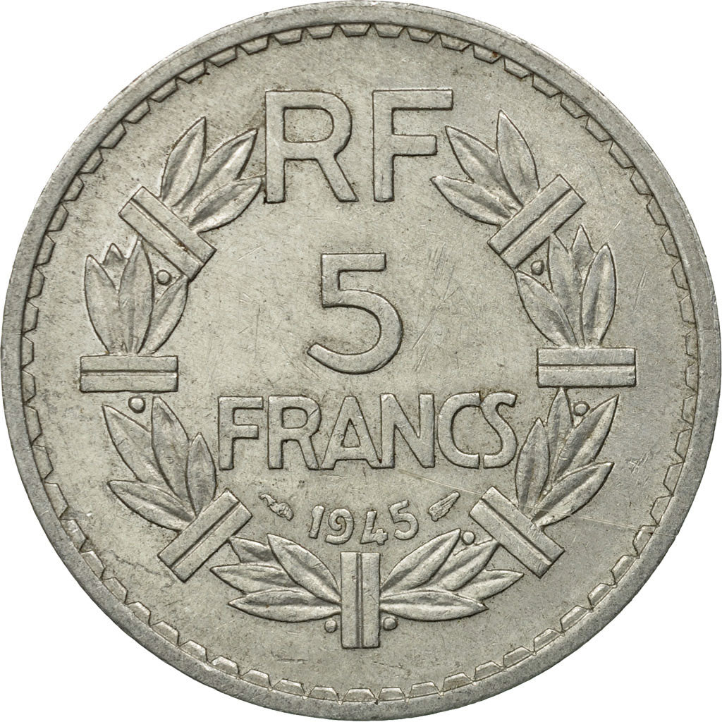 Moneda, Francia, Lavrillier, 5 Francs, 1945, Paris, MBC, Aluminio, KM:888b.1