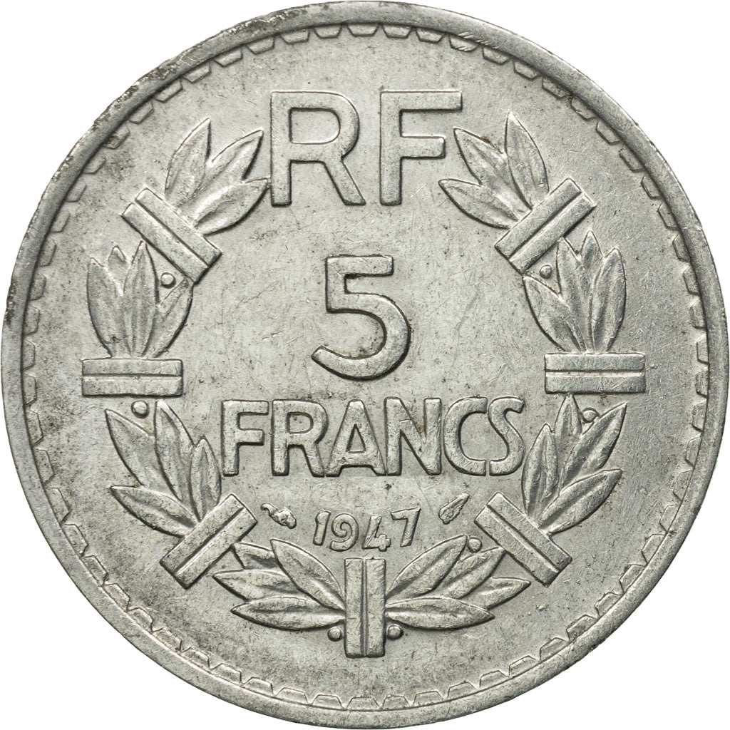 Moneta, Francia, Lavrillier, 5 Francs, 1947, Paris, MB+, Alluminio, KM:888b.1