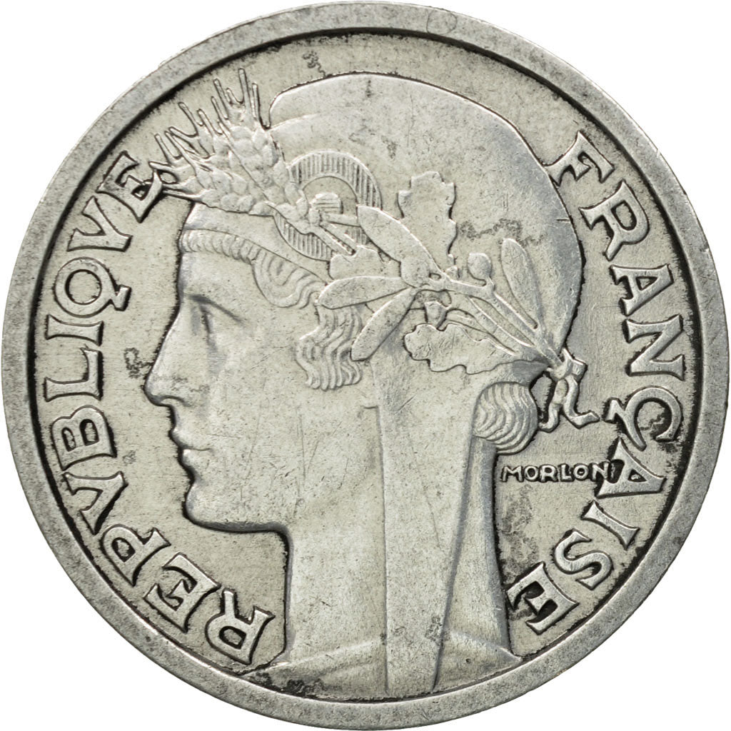 Moneda, Francia, Morlon, 2 Francs, 1958, Paris, MBC, Aluminio, KM:886a.1