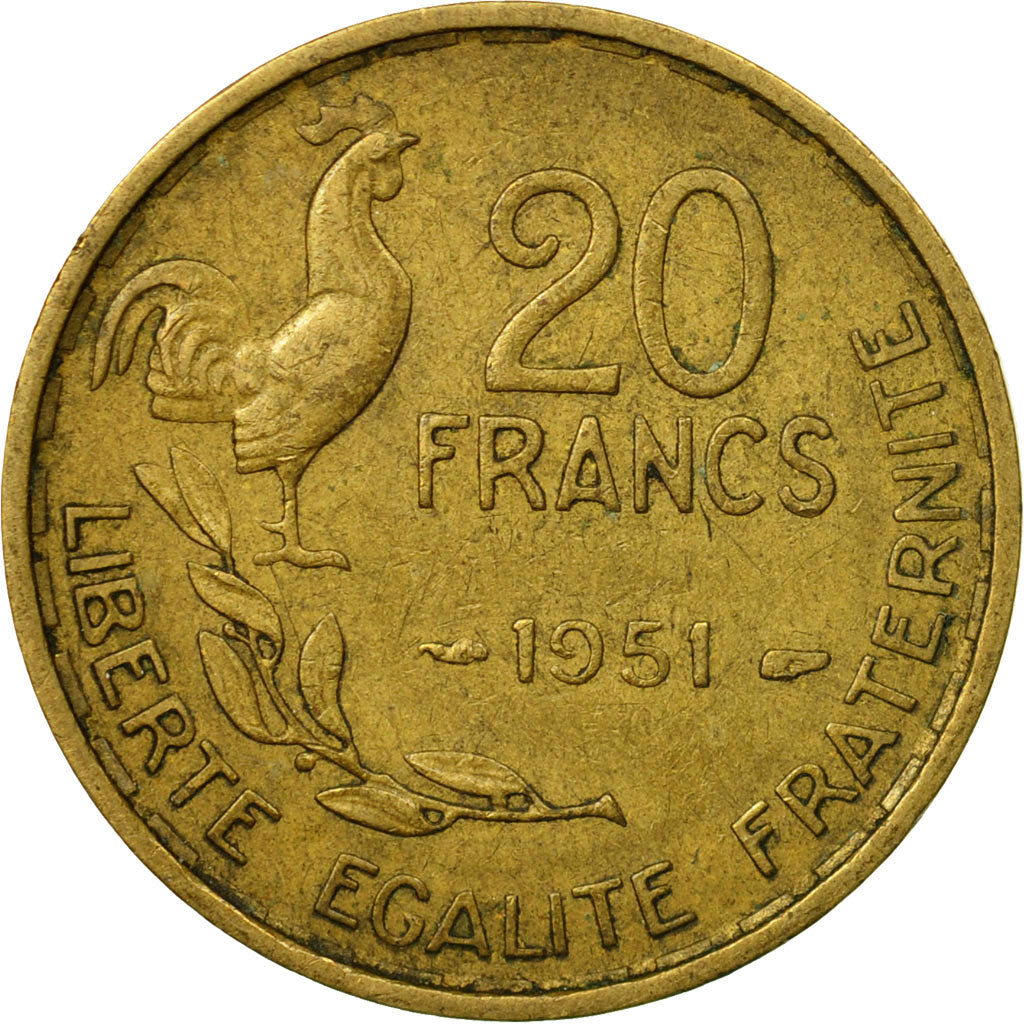 Coin, France, Guiraud, 20 Francs, 1951, Paris, VF(30-35), Aluminum-Bronze