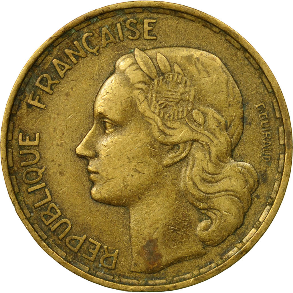 Moneda, Francia, Guiraud, 50 Francs, 1951, Paris, BC+, Aluminio - bronce
