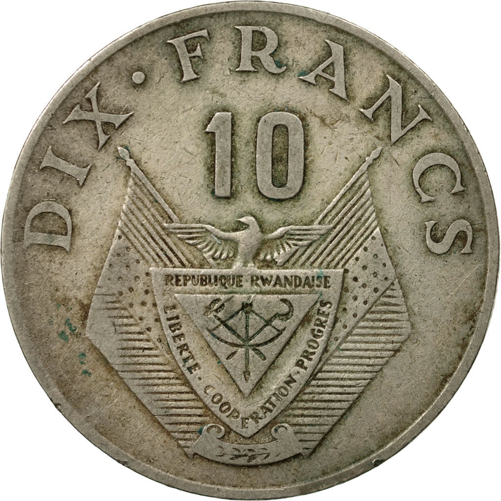 Coin, Rwanda, 10 Francs, 1974, British Royal Mint, EF(40-45), Copper-nickel
