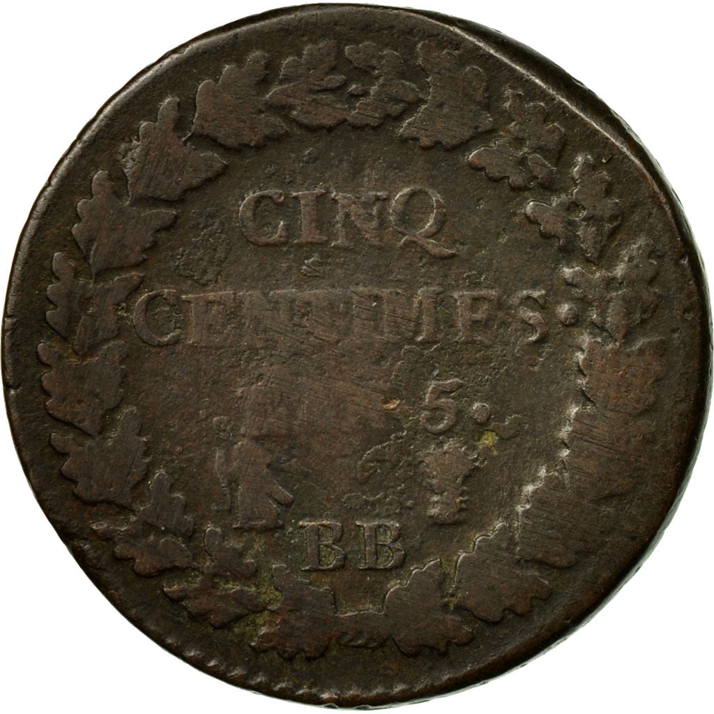 Moneda, Francia, Dupré, 5 Centimes, AN 5, Strasbourg, BC, Bronce, KM:640.4, Le