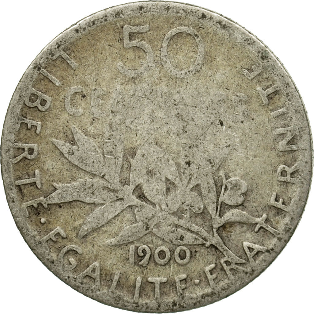 Moneda, Francia, Semeuse, 50 Centimes, 1900, Paris, BC, Plata, KM:854, Le