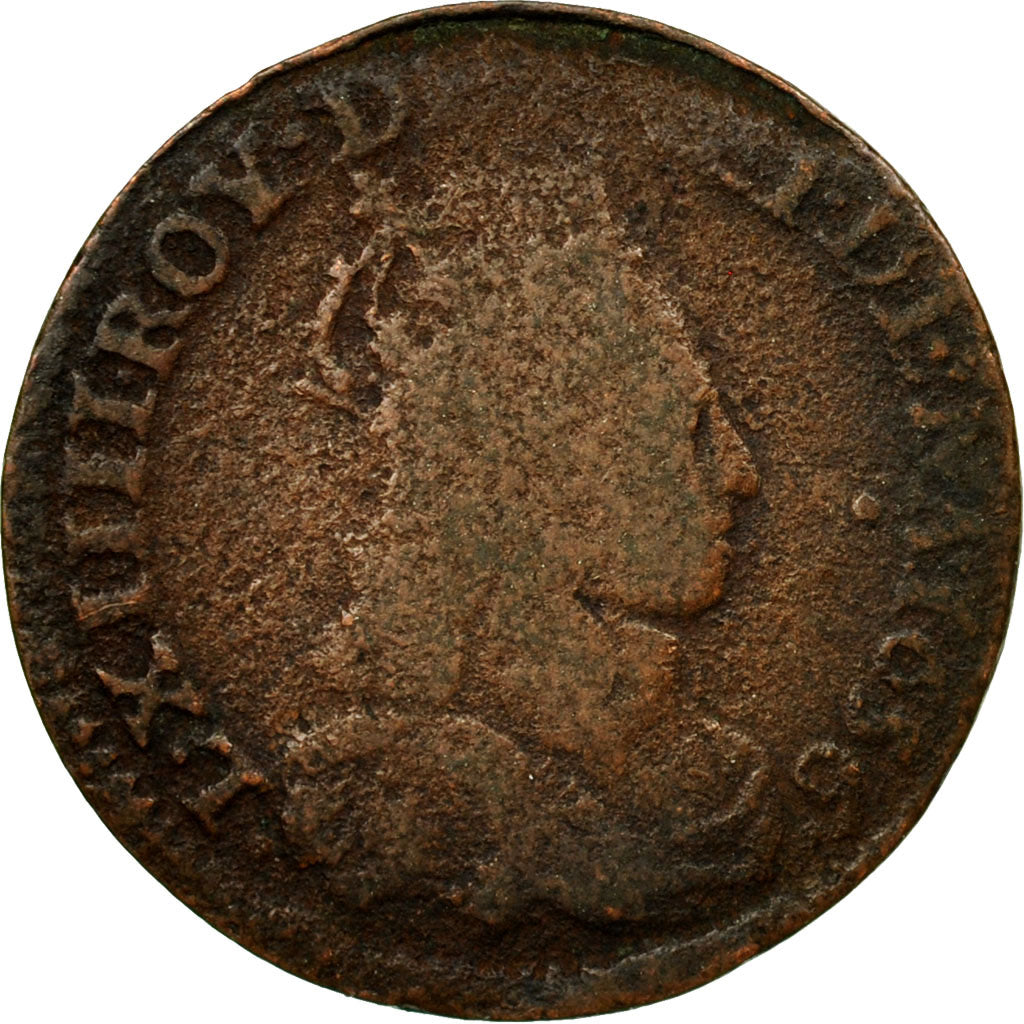 Moneta, Francia, Louis XIV, Liard de France au buste juvénile, deuxième type