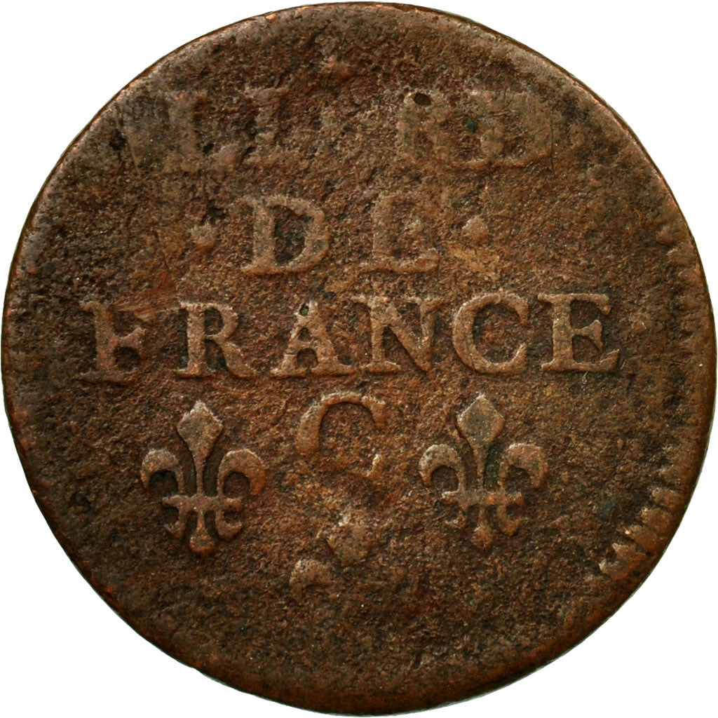 Moneta, Francia, Louis XIV, Liard de France au buste juvénile, deuxième type