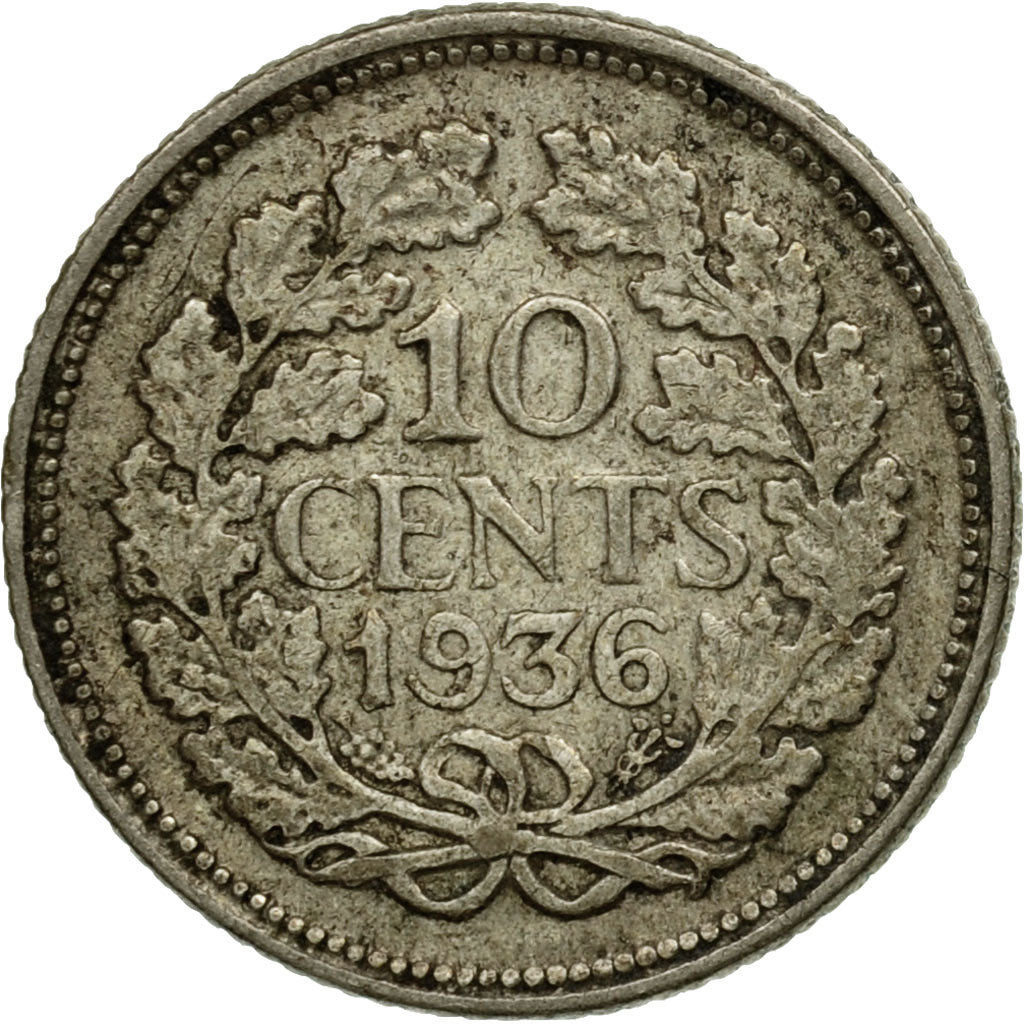 Munten, Nederland, Wilhelmina I, 10 Cents, 1936, FR, Zilver, KM:163