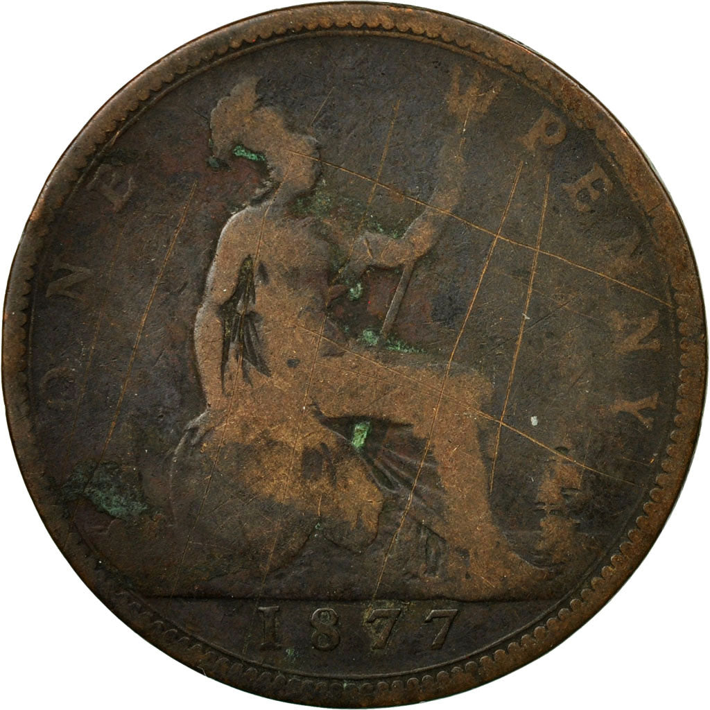 Coin, Great Britain, Victoria, Penny, 1877, F(12-15), Bronze, KM:755