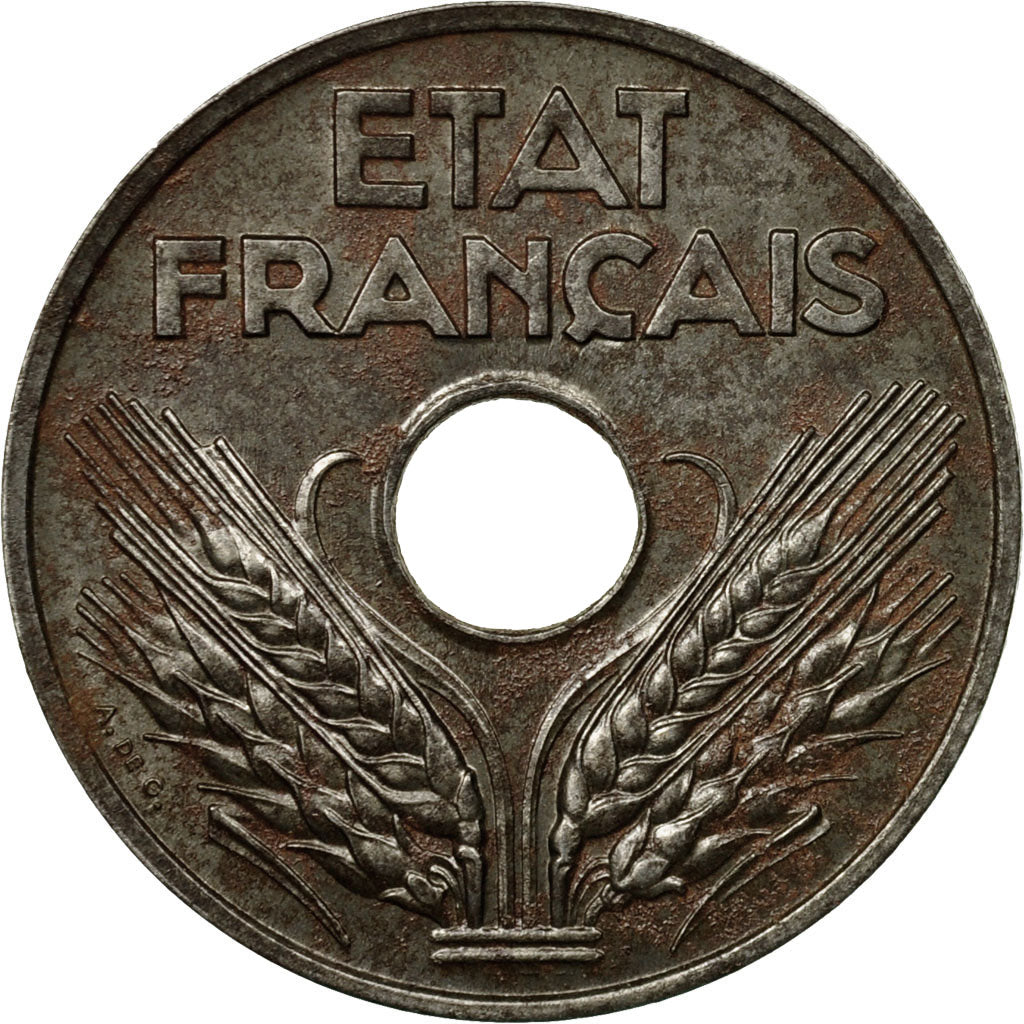 Coin, France, État français, 20 Centimes, 1944, Paris, EF(40-45), Iron
